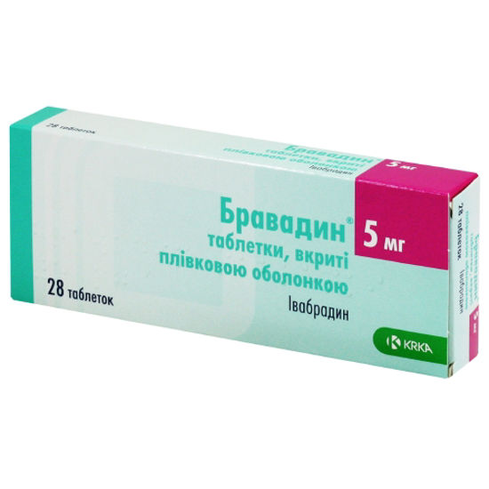 Бравадин, таблетки, вкриті плівковою оболонкою по 5 мг, блістер №28 (14х2)