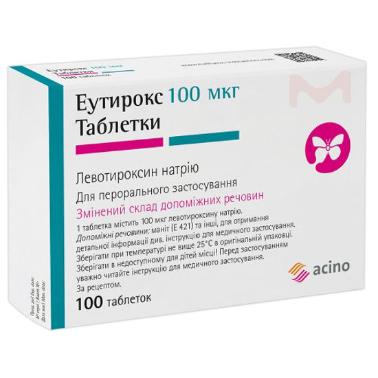 Эутирокс, таблетки по 100 мкг №100(25х4)