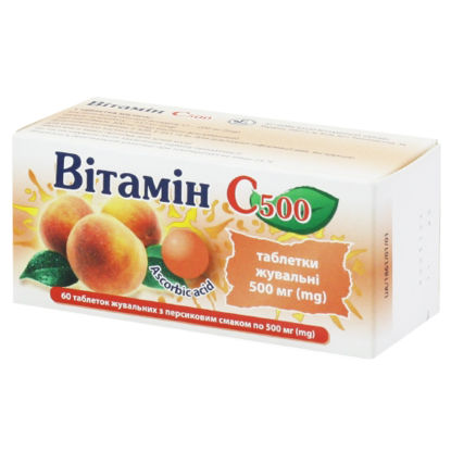 Світлина Вітамін С500, таблетки жувальні з персиковим смаком 500 мг №60